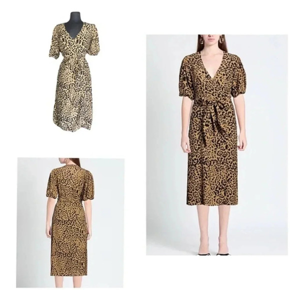 FAITHFULL THE BRAND ELFRIDA Leopard Print Wrap Midi dress XS - Picture 1 of 10
